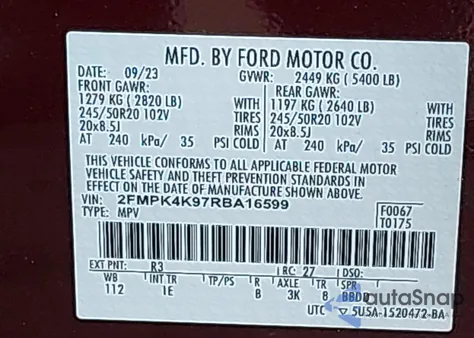 2024 Ford Edge Titanium z USA, uszkodzony, nr VIN 2FMPK4K97RBA16599